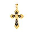 Detail eines goldenen Kreuzanhängers mit schwarzen Chevron-Mustern und Metalleffekt - HD-67 (Zickzackmuster Kreuz)
