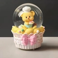 Cute capybara crystal ball lamp with yellow bear chef model and cupcake base decor - 017 Pink Bow / Large 100 Snow+Light+Music