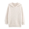 Flat lay of an oatmeal hooded knit sweater featuring ribbed cuffs and soft texture - One Size / Milky White