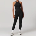 Ensemble de yoga noir côtelé sans couture avec débardeur dos nageur et legging taille haute - S / Haut Et Bas / Ensemble 2 Pièces (Gilet + Pantalon) / Noir Premium