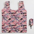 Portable folding grocery bag featuring a pink and purple camouflage pattern and hook - Handheld / Pink Camouflage