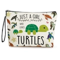 Schildkröten-Kosmetiktasche aus Canvas mit Trageschlaufe und dekorativem Aufdruck - 17*25cm (Leinen) mit Gurt / Schildkröten-Druck Stil (Stil 1)