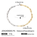 Two-tone paperclip link necklace in gold and silver stainless steel with dimensions - Gold Silver Contrast Paperclip Necklace (JDN2409045-PS)