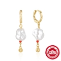 S925 Sterlingsilber Creolen mit Barockperlen und goldenen Sonnenanhängern für Damen - Unregelmäßiger Perlen-Sonnenblumen-Stil / Gold #1