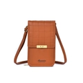 Brown faux leather crossbody mobile bag with diamond stitching and gold trim - Quilted Lock Style (123) / Brown