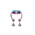 Rainbow magnetic faux septum ring with interchangeable ball and spike ends in macro view - Ball Style / Colorful