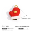 Red enamel Christmas boot pendant in stainless steel with a gold heart detail - Red Heart Mitten (PJ92988)