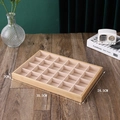 Bamboo and beige velvet jewelry tray with 24 compartments for ring and earring storage - Bamboo Wood 24-Grid Tray