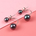 Elegant S925 sterling silver front-back earrings with dark purple iridescent pearls - 925 Silver / Black
