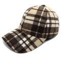 Close-up of the thick plaid flannel texture on a classic autumn winter baseball cap - M (56-58cm) / Khaki