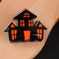 Pinza per capelli Halloween a forma di casa stregata in nero e arancione - Casa Stregata Nera (Finestra Arancione)