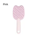 Pink cat-shaped silicone massage comb for pets with floral bristles and hanging hole - Double-Sided Massage Grooming Comb / Pink