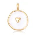 Golden heart pendant with white round inlay and red center accent for DIY jewelry - K074351E Heart White Disc