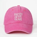 Pink washed cotton baseball cap featuring white Faith Over Fear embroidery - Adjustable / Rose Red