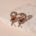 Vintage gold snake earrings with sparkling diamonds and champagne triangular crystals - 15# Silver Needle-Antique Gold Rhinestone Triangle Snake Studs