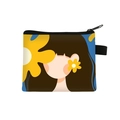 Mini portamonete piatto con illustrazione di ragazza, borsa in tela con cerniera nera - 10-Ragazza dei fiori