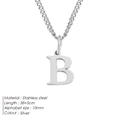 Elegant silver stainless steel necklace featuring a minimalist letter B initial pendant - Letter Style(B) (CDNP014) / Silver