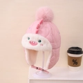 Gorro de invierno rosa para niños estilo dinosaurio con orejeras y pompón de piel sintética - Estilo Infantil / Rosa