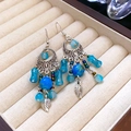 Macro detail of bohemian blue bead earrings with leaf charms in a jewelry box - 18# Ear Hook - Silver - Blue