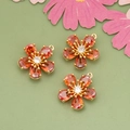 Three 18k gold plated five-petal flower pendants with orange zircon for jewelry DIY - Red
