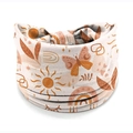 Boho stretch headband featuring sun and butterfly illustrations on a cream background - Style 104