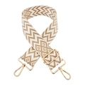 Adjustable beige and white zigzag woven bag strap with premium gold swivel hooks - Khaki