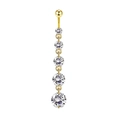 Piercing de nombril doré avec cinq zircons cubiques en cascade sur un fond blanc neutre - XY-13 5 Pierres Verticales