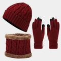 Conjunto de invierno con gorro burdeos, bufanda forrada y guantes aptos para pantallas táctiles - Burdeos