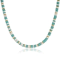 Bohemian beaded necklace featuring turquoise, white marble, and gold spacers - Style 16 (Blue and White Turquoise) (6mm)