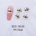 Detailed close-up of 9x10mm gold panda nail charms with black and white drip oil finish - Panda Gold Right Side Style (9630)