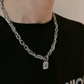 Titanium steel silver chain necklace with a transparent square zircon pendant - Square Zirconia Necklace 40+5 X2207