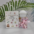White mushroom silicone night light with cute face in a pink gift box and paper bag - Night Light + Birthday Bag + Cupid Wrap / Yellow