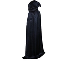 Vue arrière d'une longue cape noire à capuche en satin pour cosplay d'Halloween - 80cm / Satin Noir à Capuche