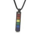 Minimalist black stainless steel dog tag necklace with rainbow color blocks for LGBTQ+ - Black Vertical Rainbow Bar Style (KP100475)
