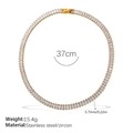Collier tennis en acier inoxydable doré avec zircons blancs 37cm longueur 5,7mm largeur - Collier Zirconia Rectangle Blanc (XL852WEG)