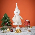 Cute snowman figurine with gold checkered hat and scarf on a festive snowy background - 50CM Gold Snowman Style