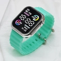Stylish sports digital watch with silver metal case and mint green ocean silicone strap - Mint Green-Silver