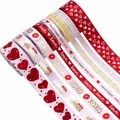 Valentine's Day gold foil ribbons with red lips and love patterns for gift wrapping - 8-Piece Set