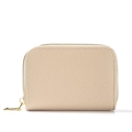 Beige RFID blocking card bag with lychee grain leather and golden zipper closure - Light Gray