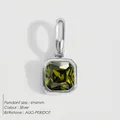 Exquisiter quadratischer Anhänger aus Edelstahl mit August-Peridot-Stein - August Olivgrün - Silber