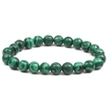 Single layer green malachite beaded bracelet with 8mm round tiger eye style stones - Green Peacock Stone