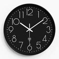 Minimalist 12 inch radio controlled wall clock with black dial and white numerals - Black Dial Black Frame-Radio Controlled