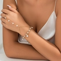 Golden finger bracelet featuring elegant faux pearls in a unique hand chain design - Style 2206 (08 Gold 2206) / Gold