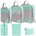 6-piece compression travel organizer set in mint green with breathable mesh - 6-Piece Set (includes Digital Bag) / Lake Blue