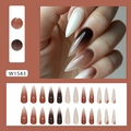 Uñas postizas stiletto degradadas marrón con purpurina, set de 24 piezas - Resplandor del Atardecer (Estilo Pegamento) / Degradado Marrón Rojo