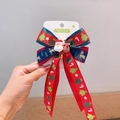 Fermaglio per capelli a fiocco natalizio con Babbo Natale e nastri rosso blu - Fiocco con Nastro Lungo Rosso
