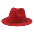 Cappello fedora in feltro rosso per bambini con cinturino in pelle e fibbia metallo - 54cm Bambini / Rosso