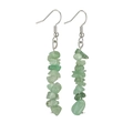 Handmade long drop earrings featuring green natural crushed stones and silver metal hooks - Green Aventurine Earrings