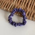 Elegant purple silk satin scrunchie hair tie with premium glossy fabric texture - Purple