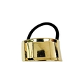 Detail of golden semi-circular metal buckle on black high-elasticity hair tie band - Mirror Wide Semicircle